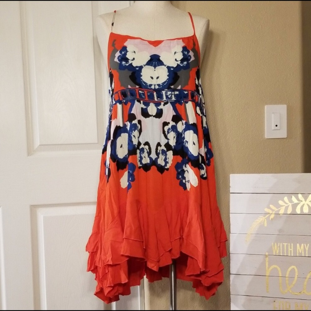 NWT Free People Floral Red KISS Combo Dress Large